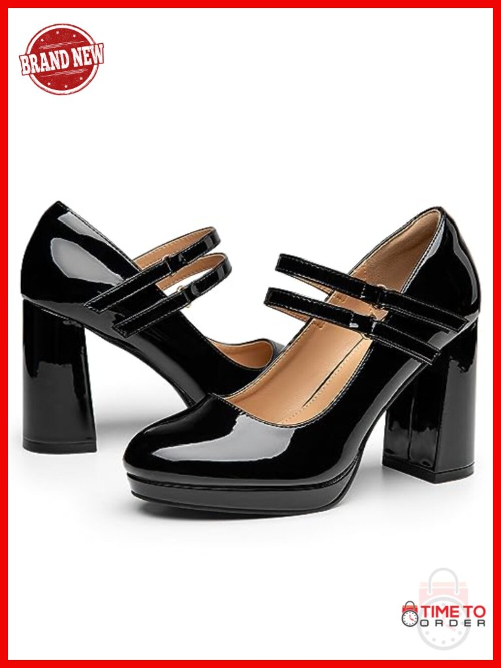 Mary Jane Heels Double Strap Chunky Block Platform Round Toe Dress Pumps